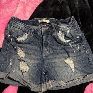 U2B Women's Ripped Denim Shorts - Dark Blue